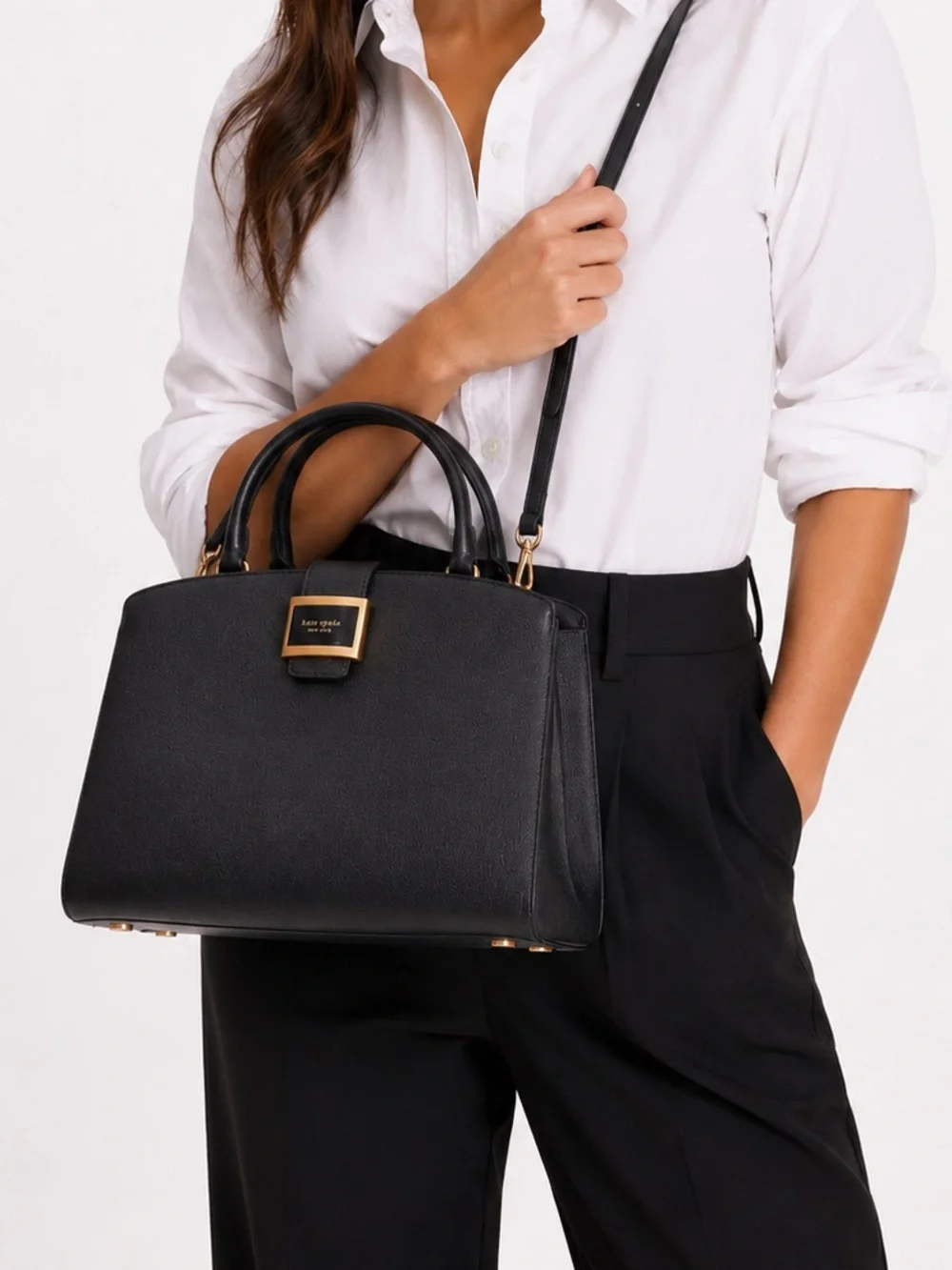 New kate spade Katy Satchel handbag black Leather Crossbody $428 MSRP